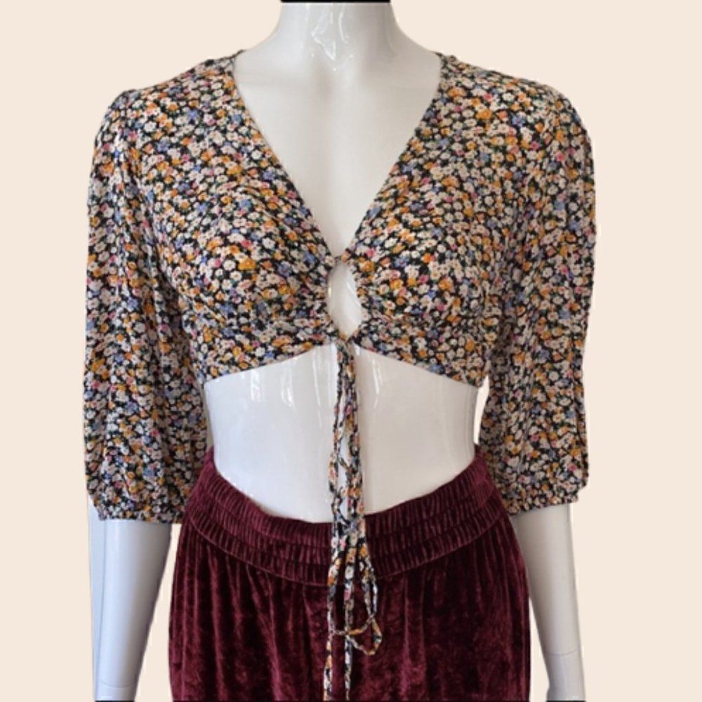 Sans Souci Floral Tie Front Crop Top Size Small